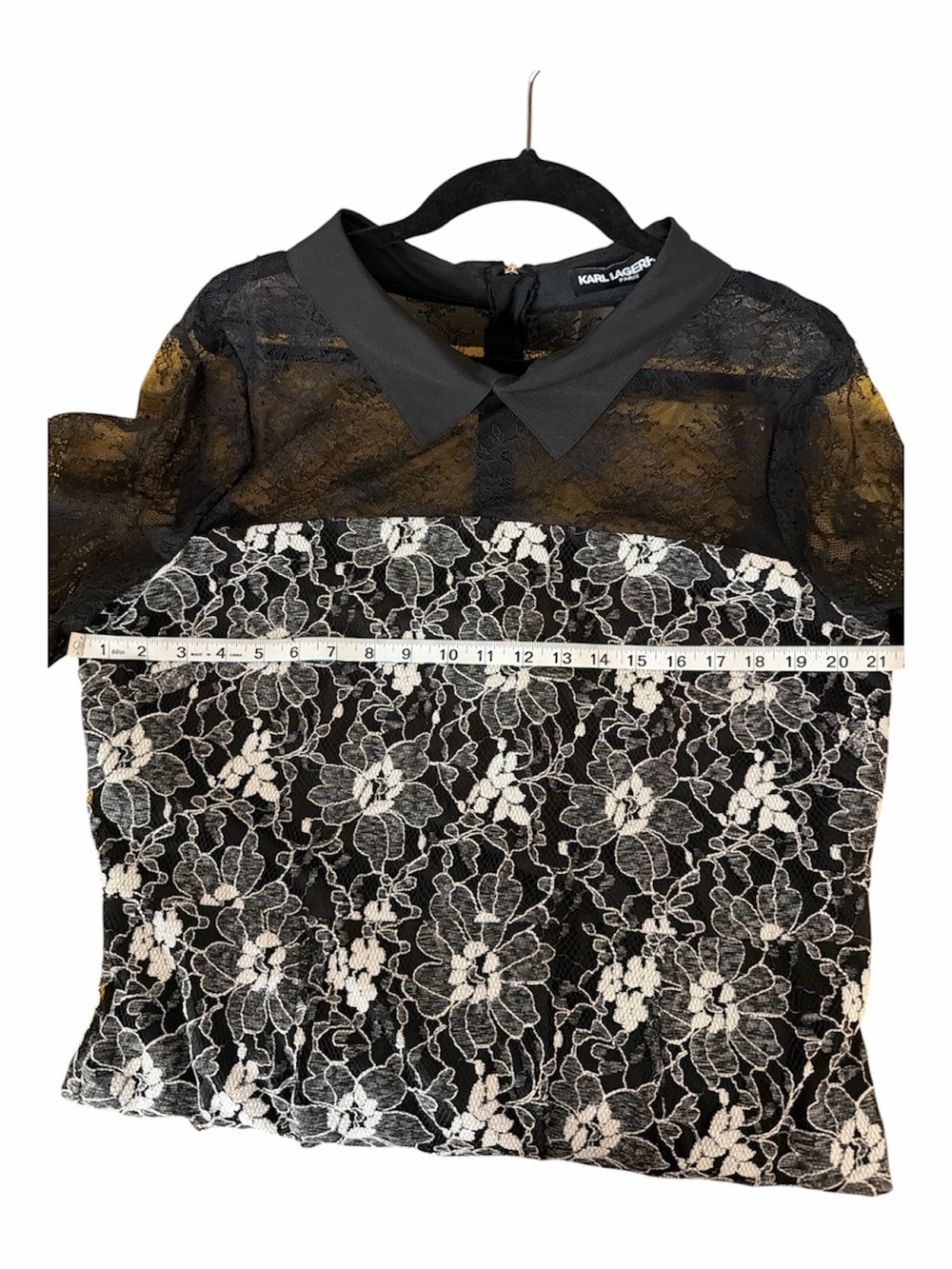 Karl Lagerfeld Paris Black Lace Dress with Peter Pan Collar size Large - Picture 4 of 5